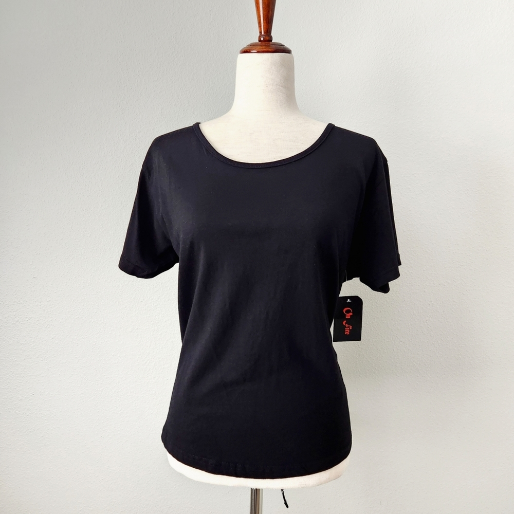 On Fire Black 100% Cotton Short Sleeve T-Shirt With Lace-Up Back, Size XL - Picture 3 of 16